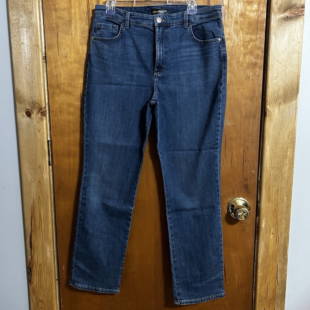 Lee Riders Relaxed Jeans Womens 12 Medium Wash High Rise Straight Leg Denim